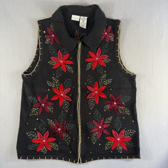 White Stag Jackets & Blazers - White Stag Women's‎ Plus Christmas Poinsettia Zip Vest M (18W/20W)